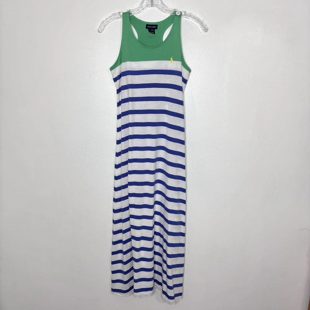 Ralph Lauren Polo Dress Girls Large 12-14 Maxi Racerback Coastal Vacation Beach